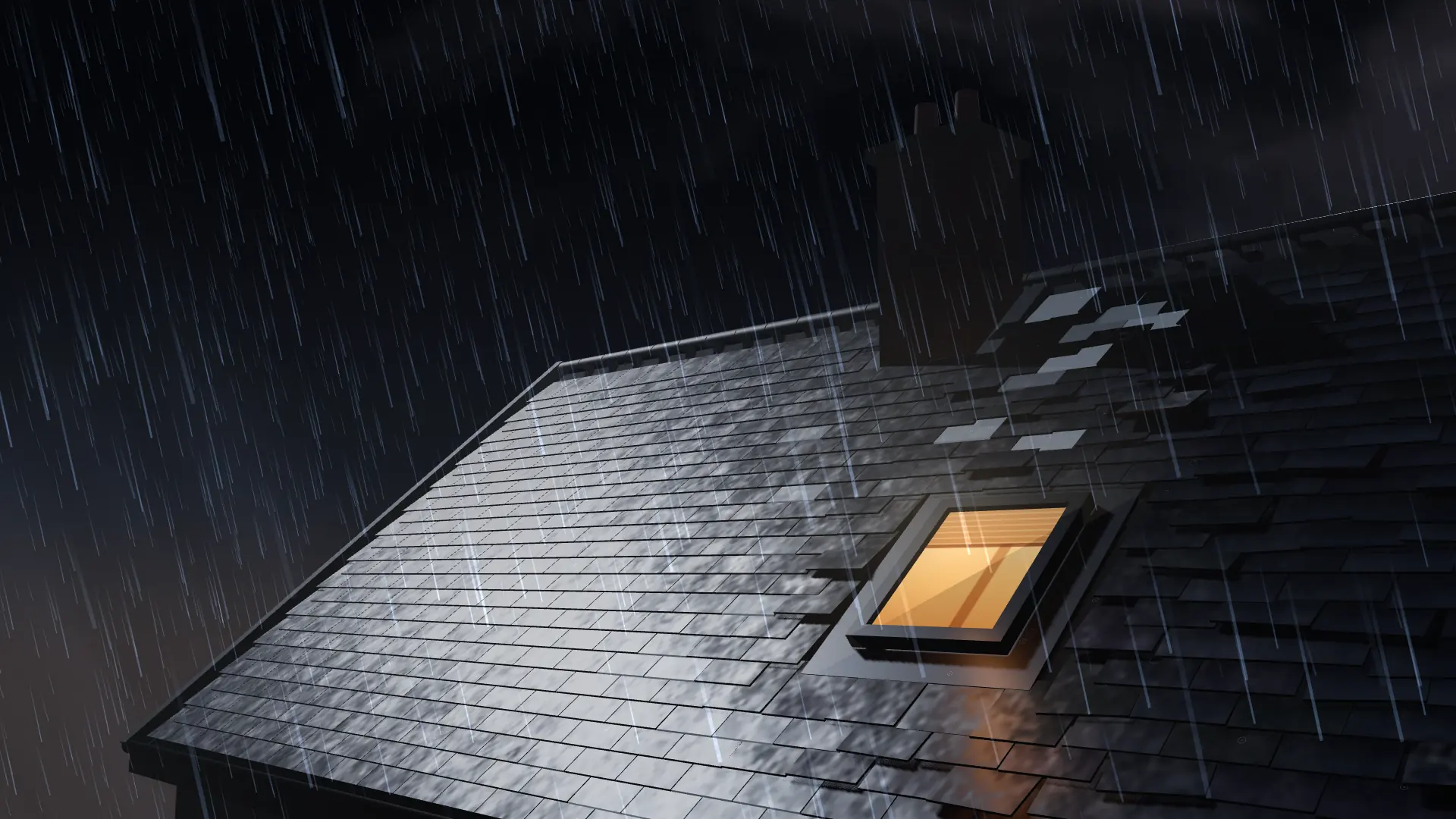 Midway: the wind dropping and the slates locking down in a wave across the roof.